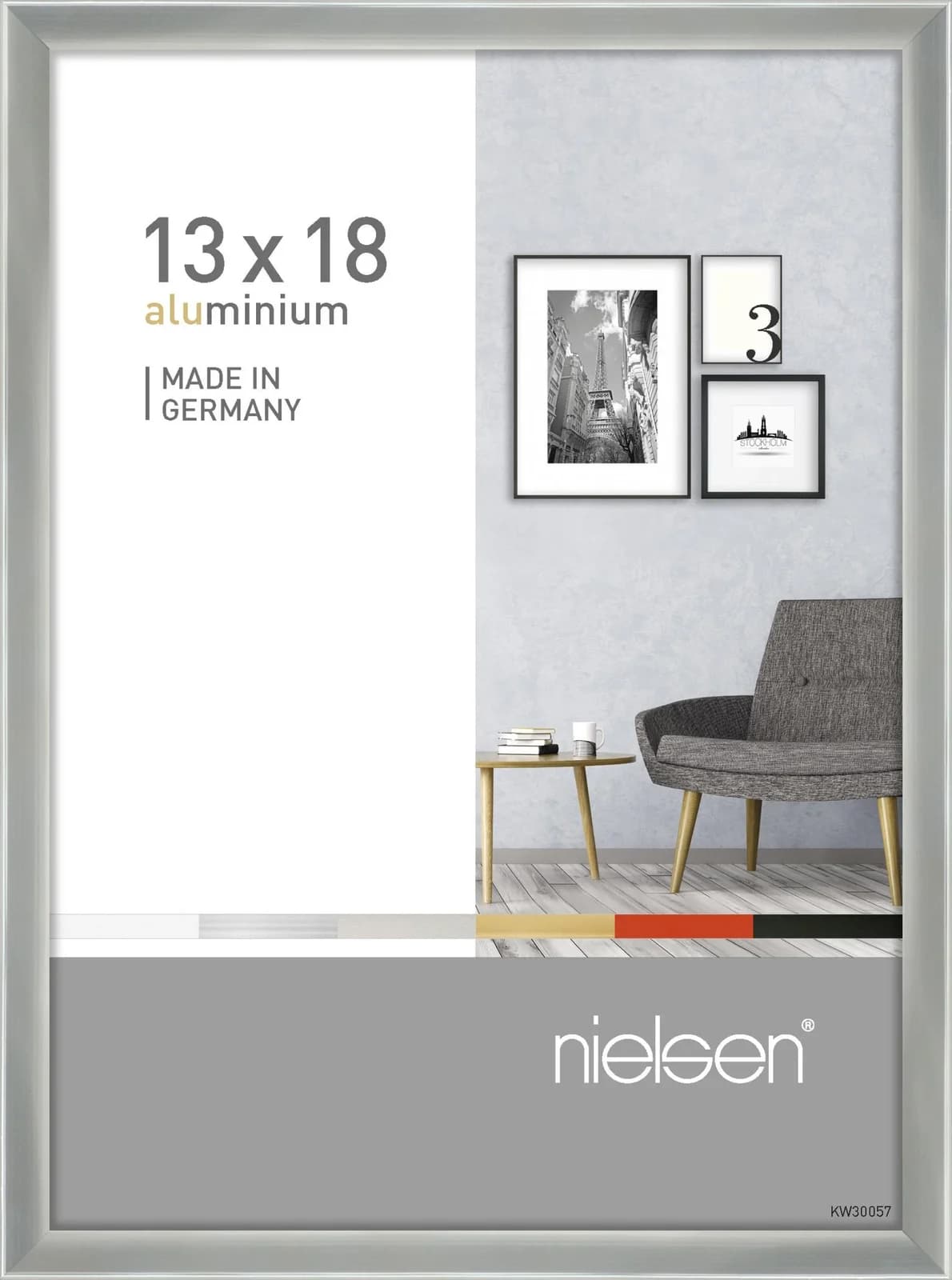 Bilderrahmen PIXEL Silber Aluminium Wand- und Stehrahmen 13x18cm