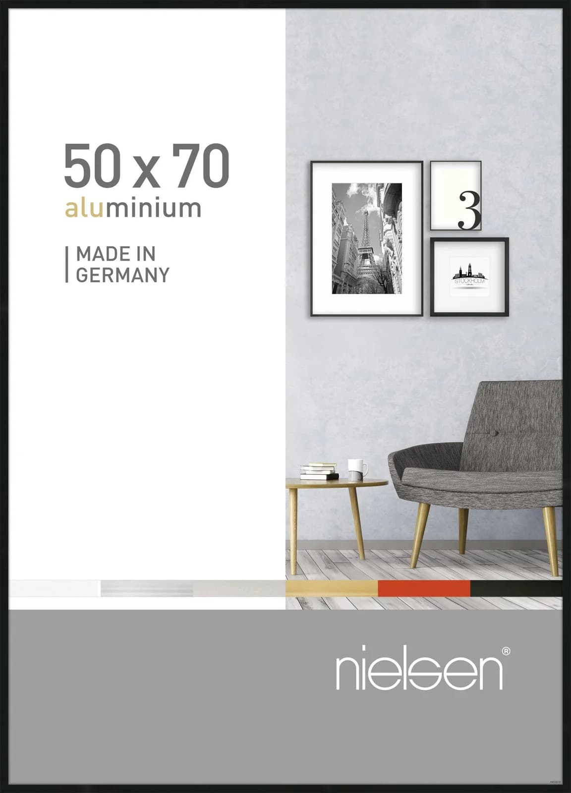 nielsen Bilderrahmen PIXEL Schwarz Aluminium Wandrahmen 50x70cm