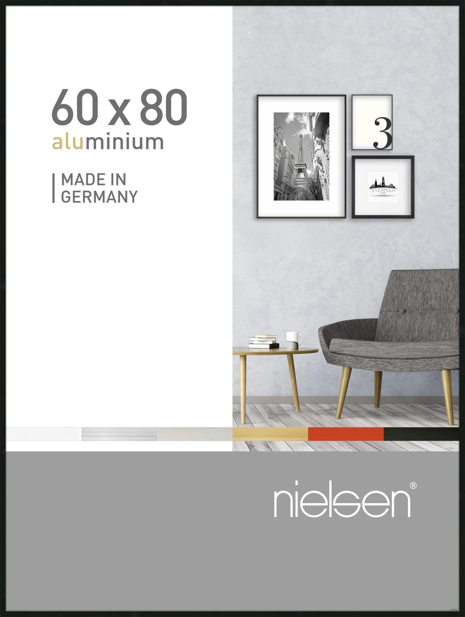 nielsen Bilderrahmen PIXEL Schwarz Aluminium Wandrahmen 60x80 cm