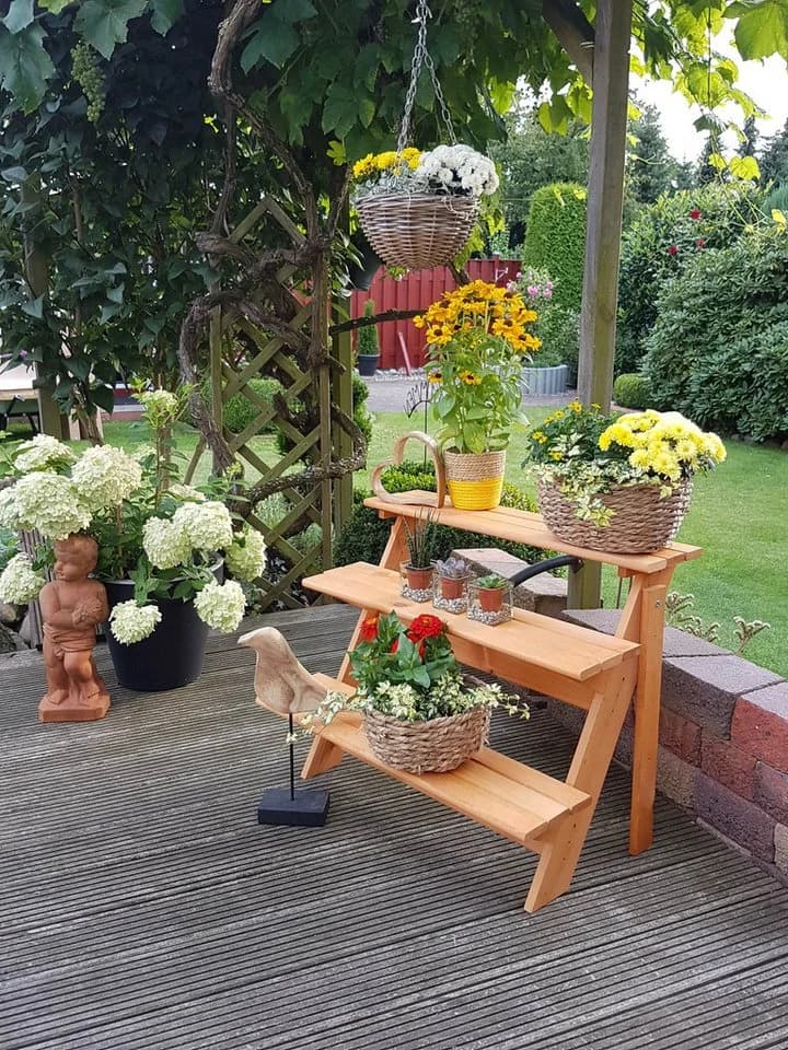 Promadino Blumentreppe Blumenständer Honigbraun Holzwerkstoff - Bild 3
