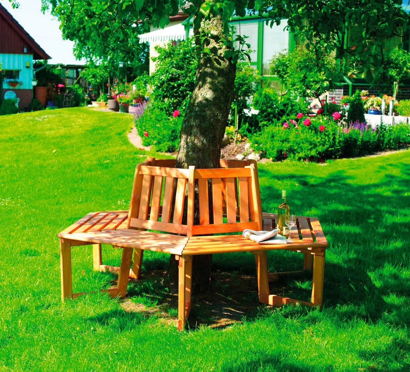 Promadino Baumbank Honigbraun Massivholz Garten - Bild 3
