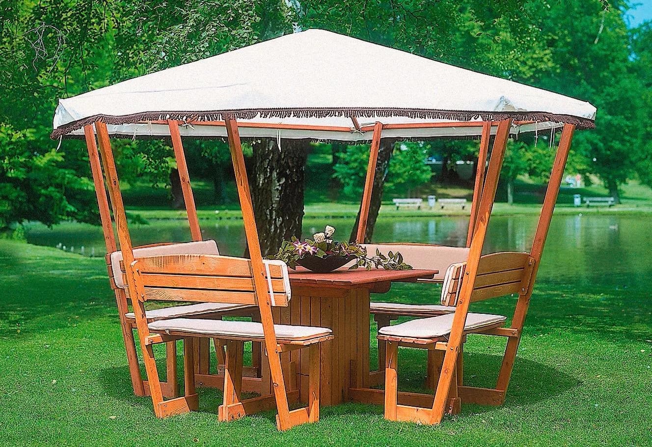 Promadino Holzpavillon Rosenheim Weiß Braun Inkl. Sitzgruppe - Bild 2