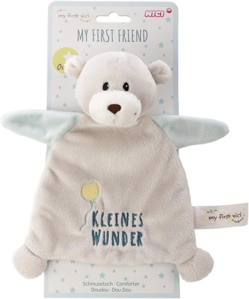 Nici Schmusetuch My First NICI, Bär Finni, Grau/Hellblau, mit Stickerei „Kleines Wunder“ - Bild 3