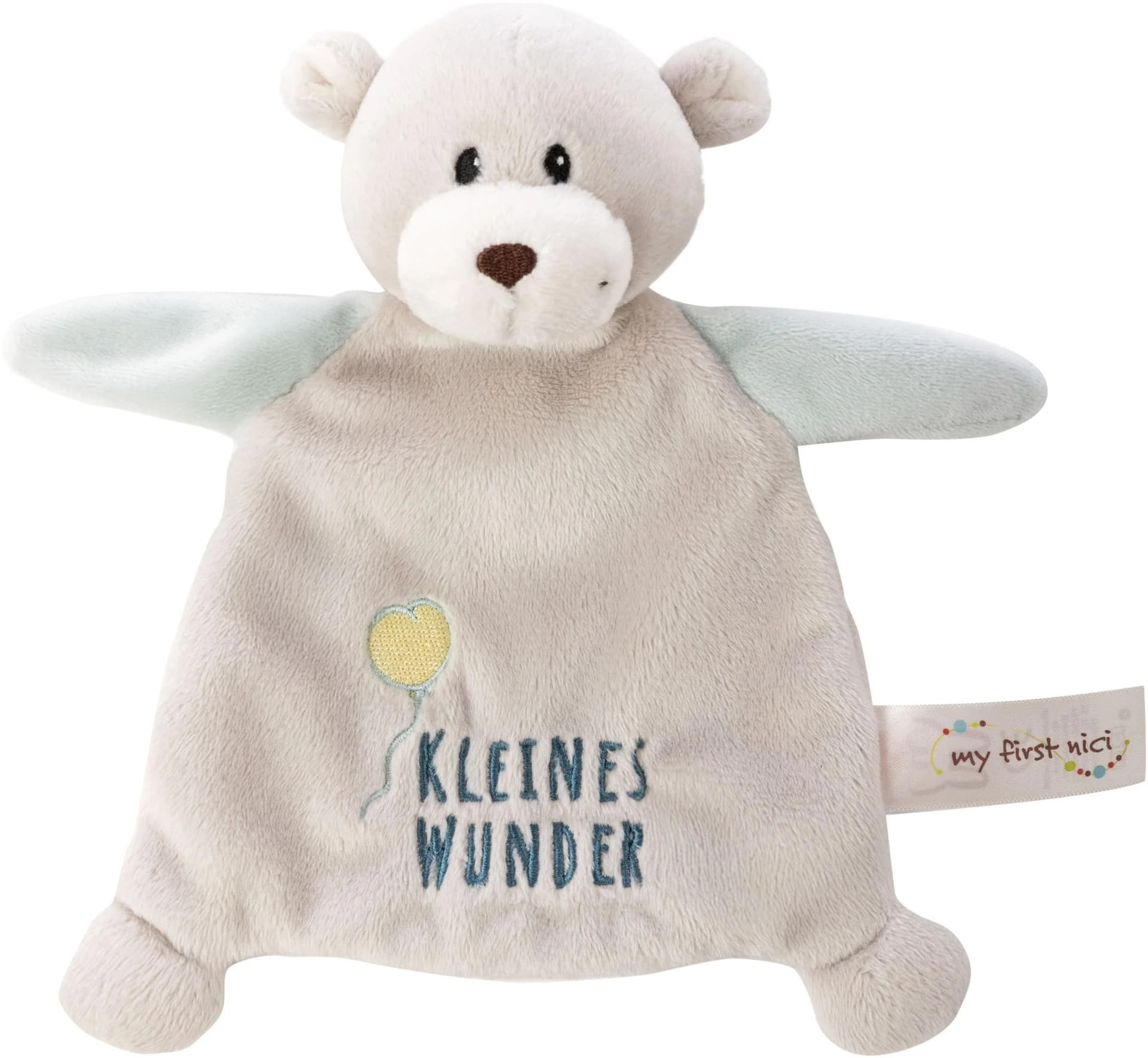 Nici Schmusetuch My First NICI, Bär Finni, Grau/Hellblau, mit Stickerei „Kleines Wunder“ - Bild 4