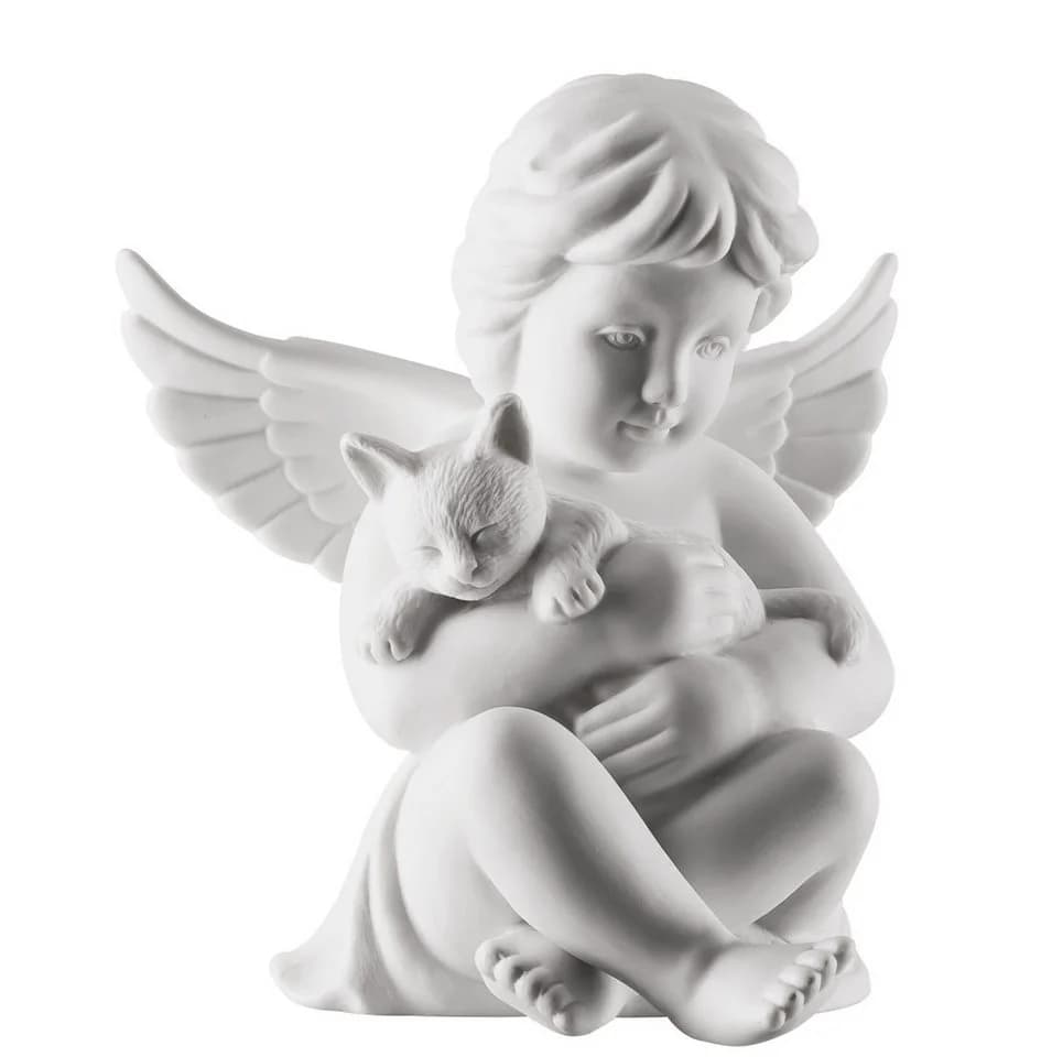 Rosenthal Dekofigur Engel mittel weiss matt Engel mit Katze 10 cm
