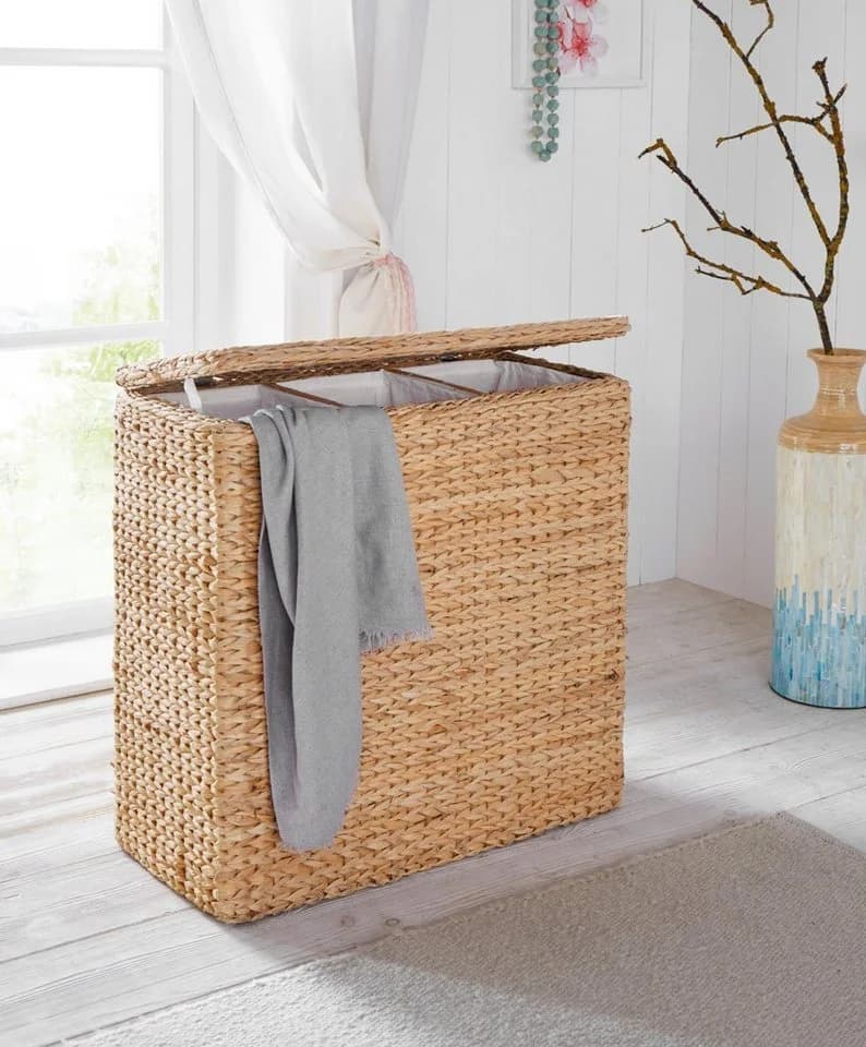 Wäschesortierer LOCKER, beige (natur), Binsengeflecht, Wäschesammler, geflochtene Binse, Höhe 64 cm - Bild 5