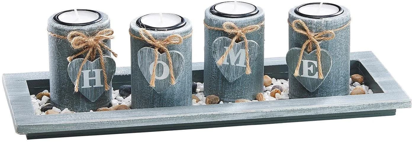 LOCKER Dekoschale Grau mit Kerzenhaltern Shabby Look - Bild 2