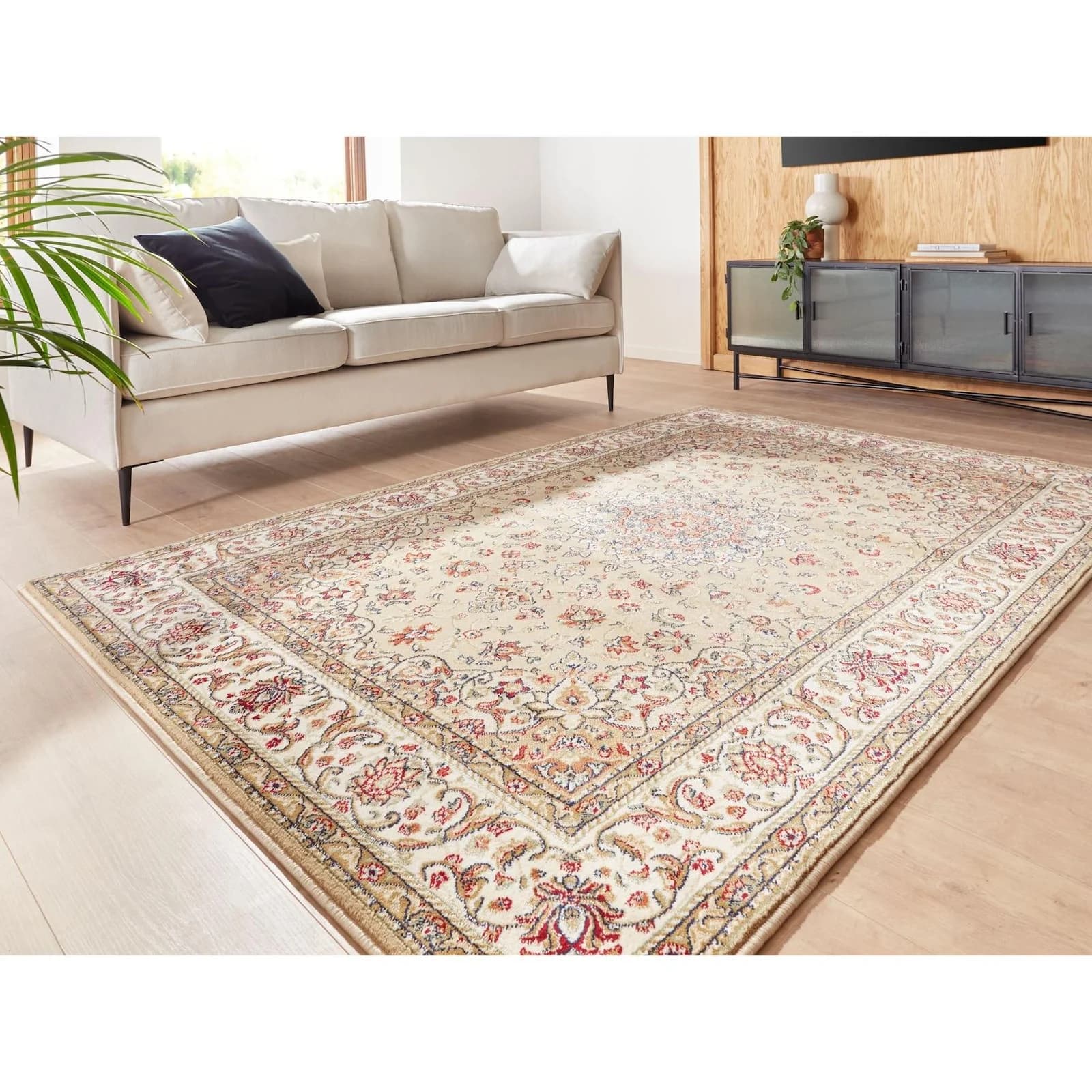 Peyer Syntex 1 Amina Medaillon Webteppich Beige Mehrfarbig