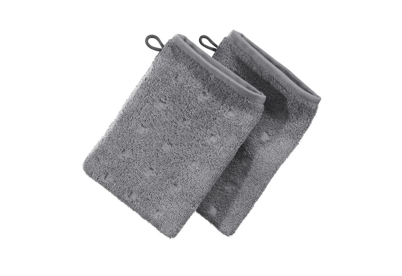 Möve Waschhandschuh Quadretti 2er-Pack Grau Walk-Frottier - Bild 2