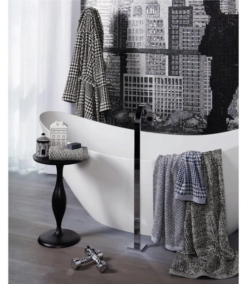 Möve Duschtuch Brooklyn Fischgrat Walkfrottier Beige/Schwarz Zick-Zack-Muster