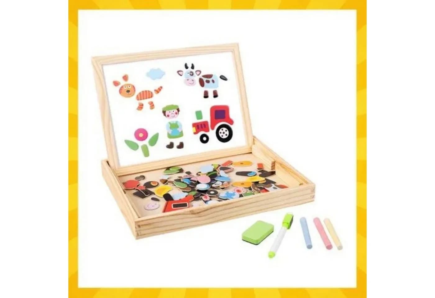 KRUZZEL Magnettafel Kinder doppelseitig Holz 108 Teile
