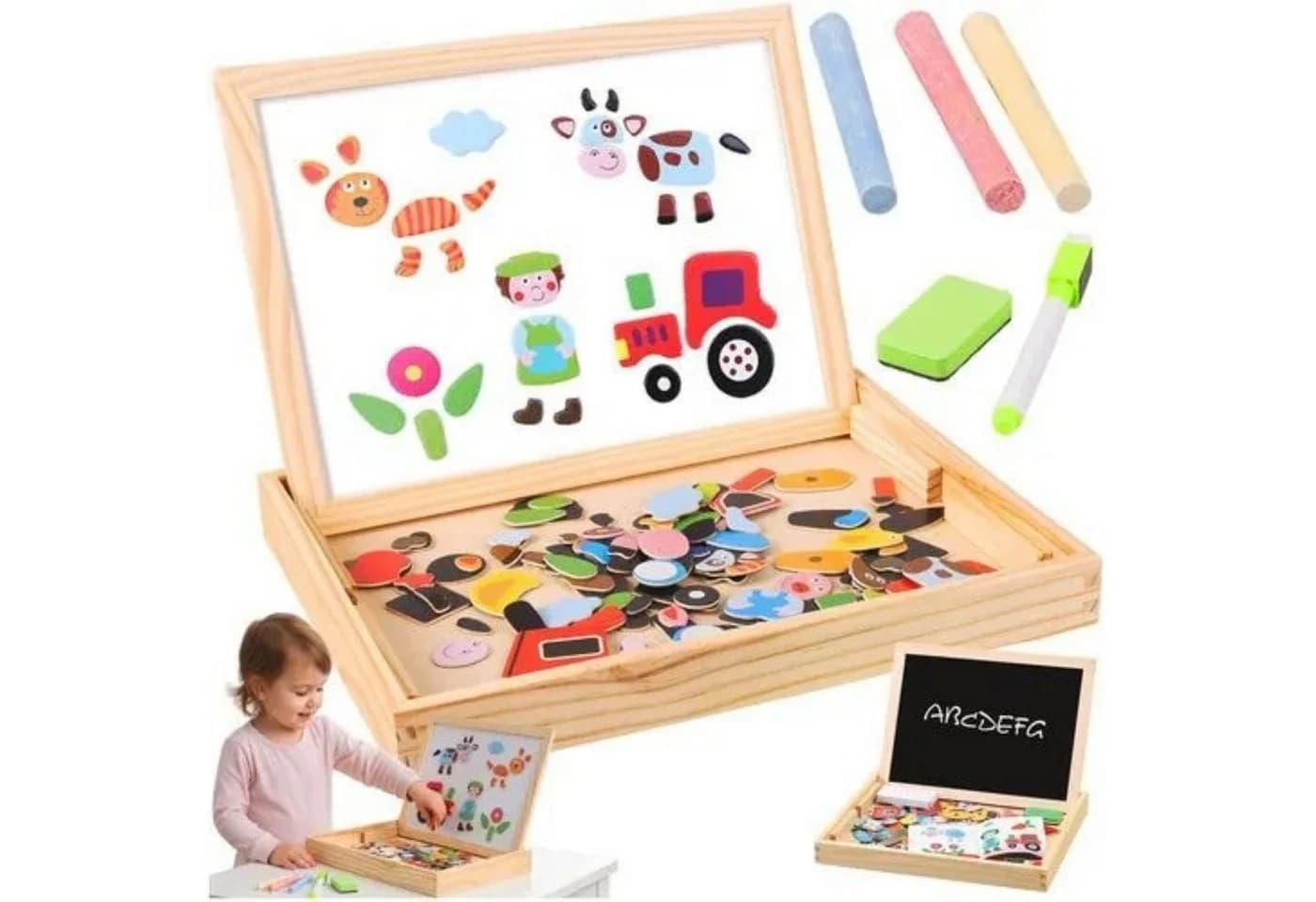 KRUZZEL Magnettafel Kinder doppelseitig Holz 108 Teile - Bild 2