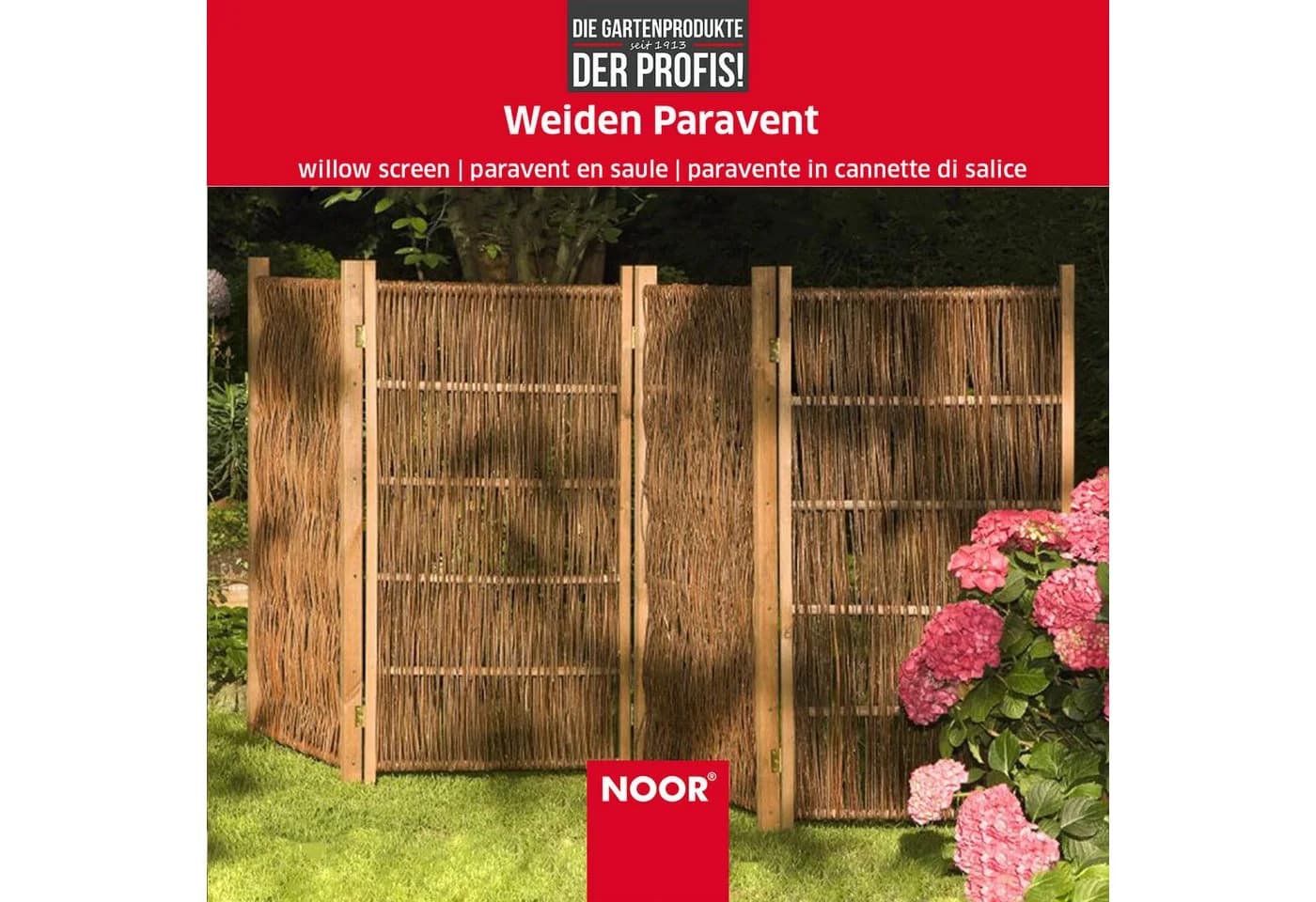 NOOR Paravent Weide - 4-teilig - Klappbar - Sichtschutz für Garten & Balkon