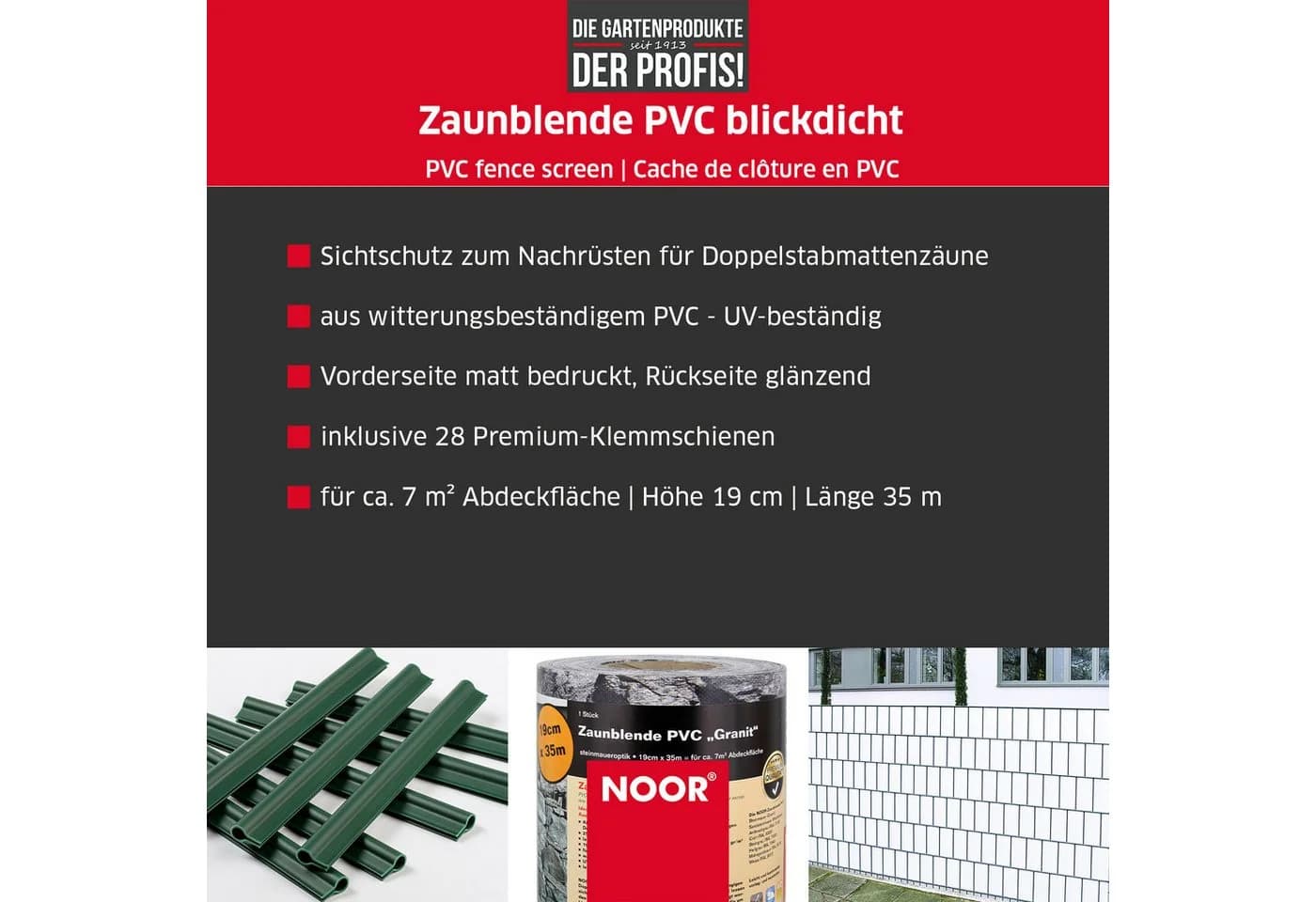 NOOR Sichtschutzstreifen PVC Blickdicht Grau für Doppelstabmattenzaun
