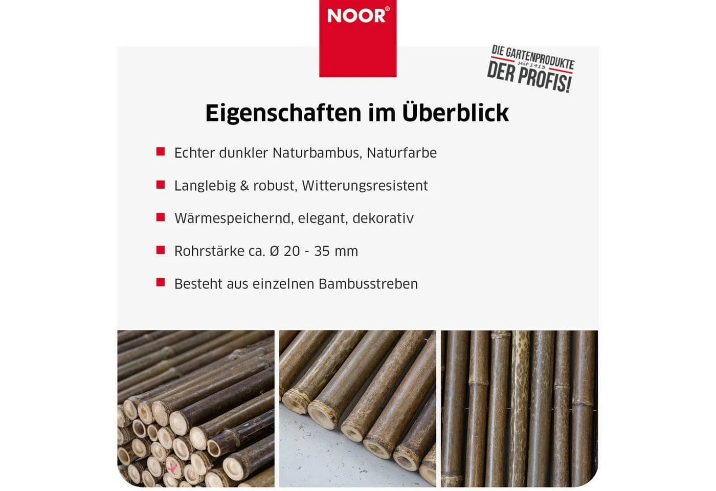 NOOR Sichtschutzzaunmatte Bambus DELUXE Schwarz Extra Dick - Bild 5