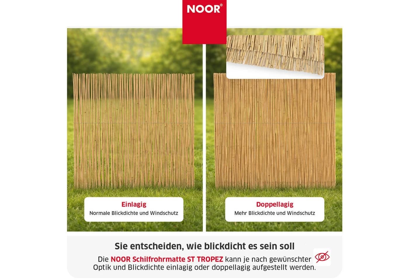 NOOR Sichtschutzzaunmatten Schilfrohrmatte ST. TROPEZ, natürlicher Sichtschutz aus Schilf - Bild 3