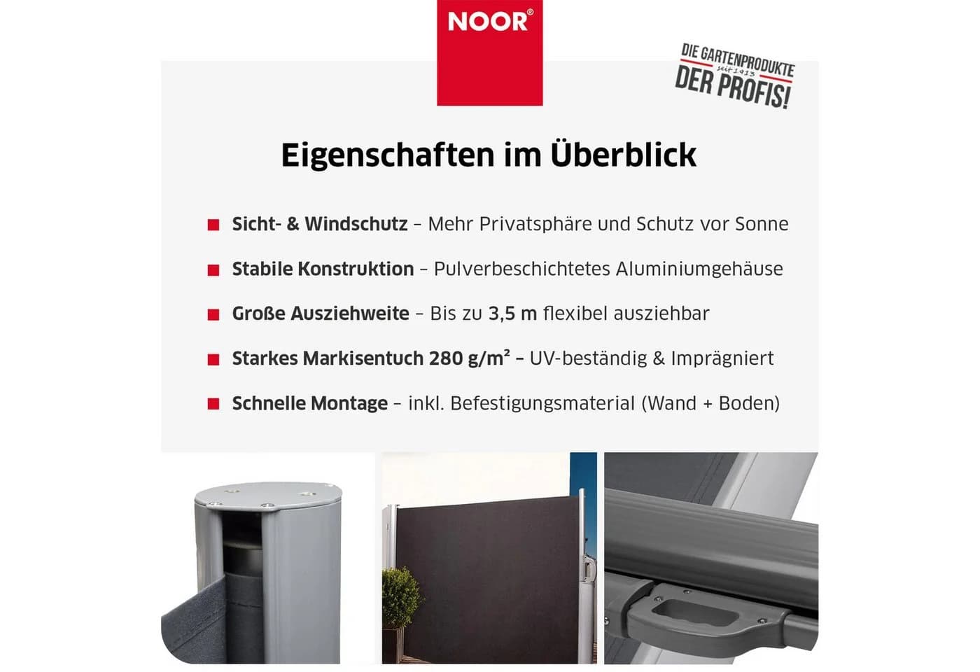NOOR Seitenmarkise EXCLUSIV Anthrazit Wind- und Sichtschutz - Bild 5