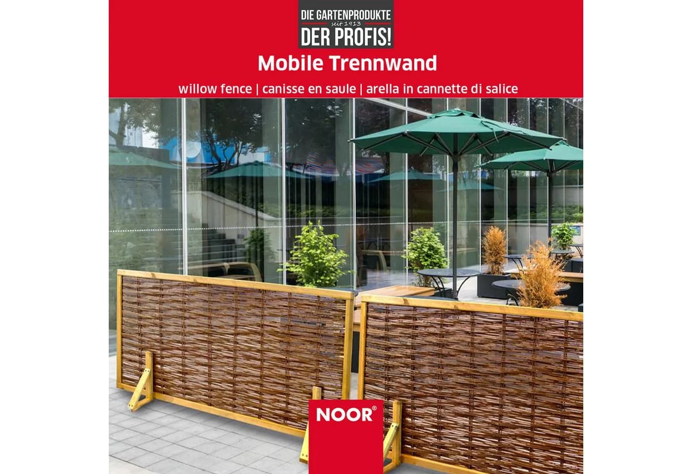 NOOR Mobile Trennwand aus Weide mit Kiefer-Rahmen