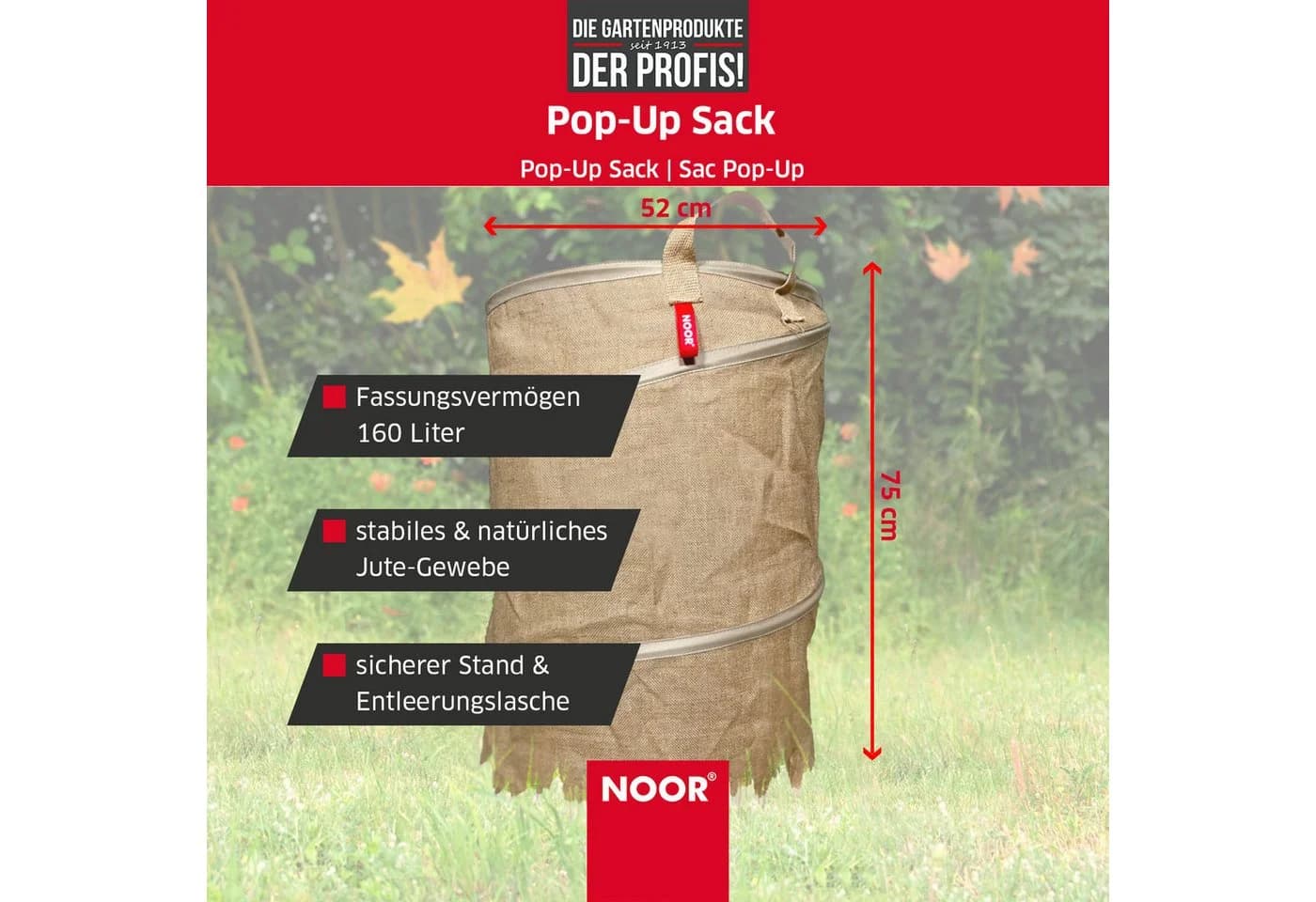 NOOR POP-UP Gartensack 160L Faltbar Standfest