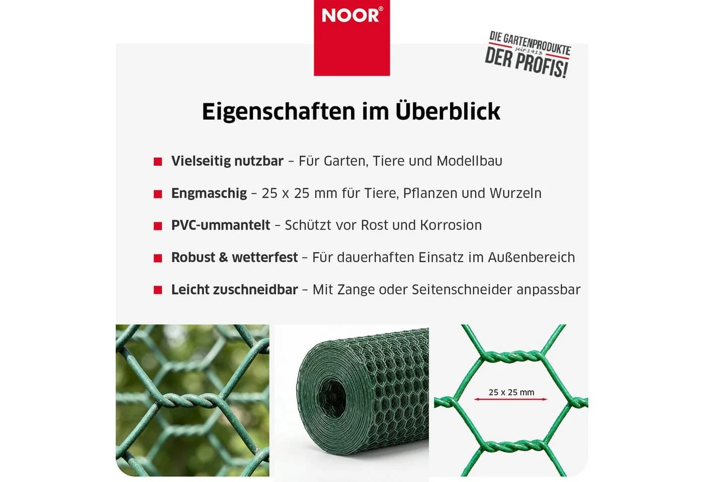 NOOR Maschendrahtzaun PVC-ummantelt Grün 13 mm Maschenweite - Bild 3
