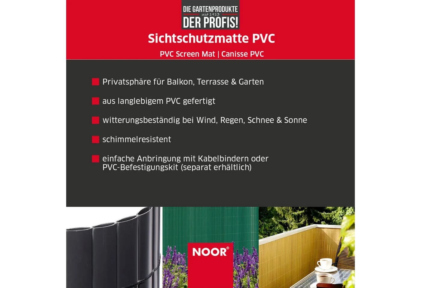 NOOR PVC Sichtschutzmatte Verschiedene Größen und Farben