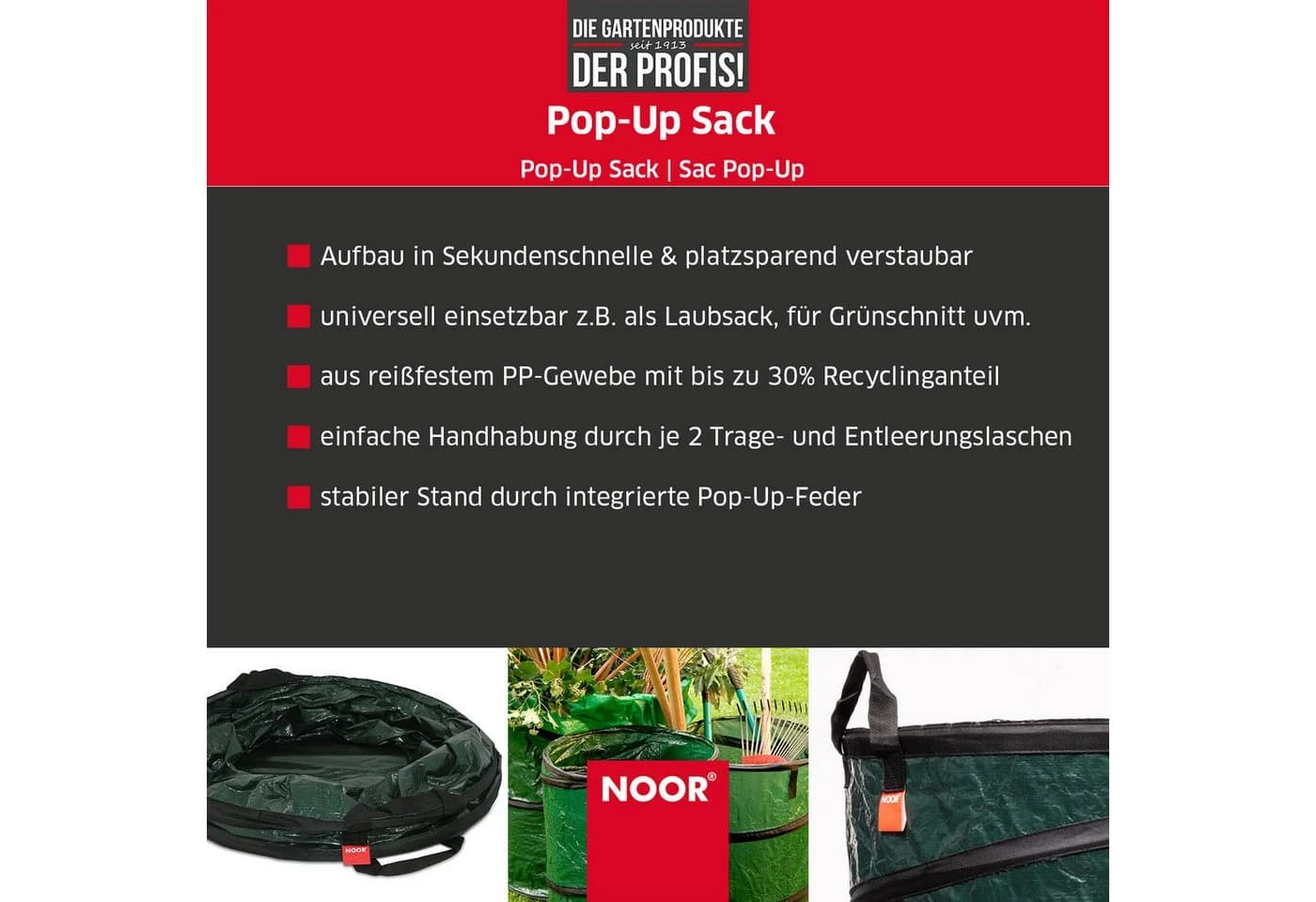 NOOR POP-UP Gartensack 100l Standfest Faltbar Laub & Grünschnitt - Bild 3