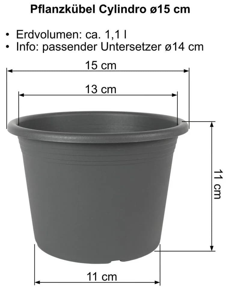 MePla Blumentopf Cylindro Anthrazit mit Untersetzer Kunststoff
