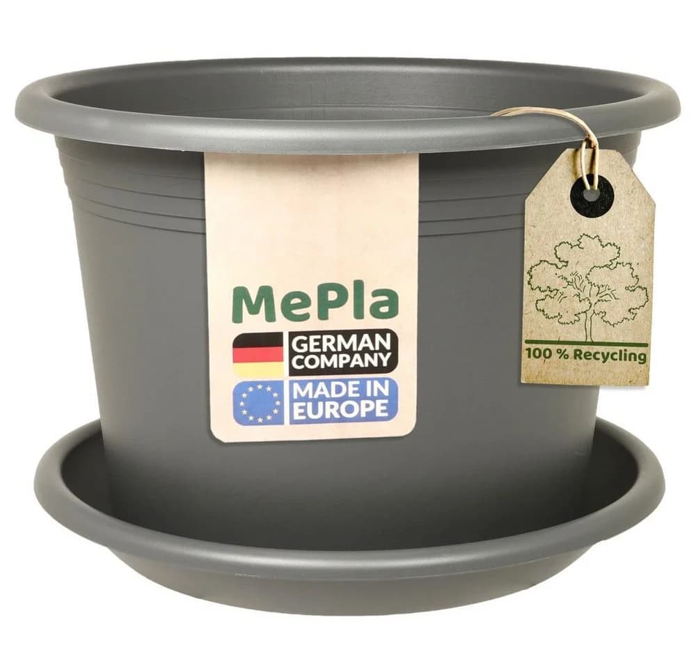 MePla Blumentopf Cylindro Anthrazit mit Untersetzer Kunststoff - Bild 2