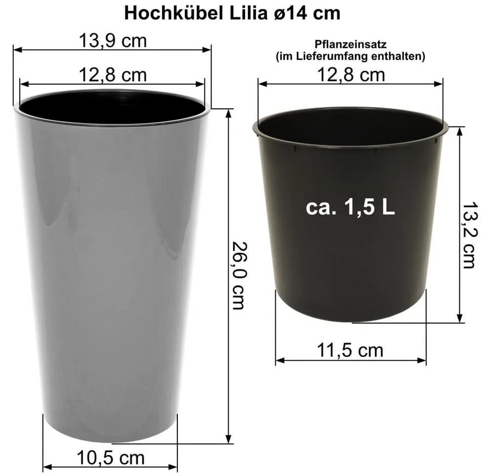 Heimwerkercenter Übertopf MePla Hochkübel Lilia Anthrazit Kunststoff