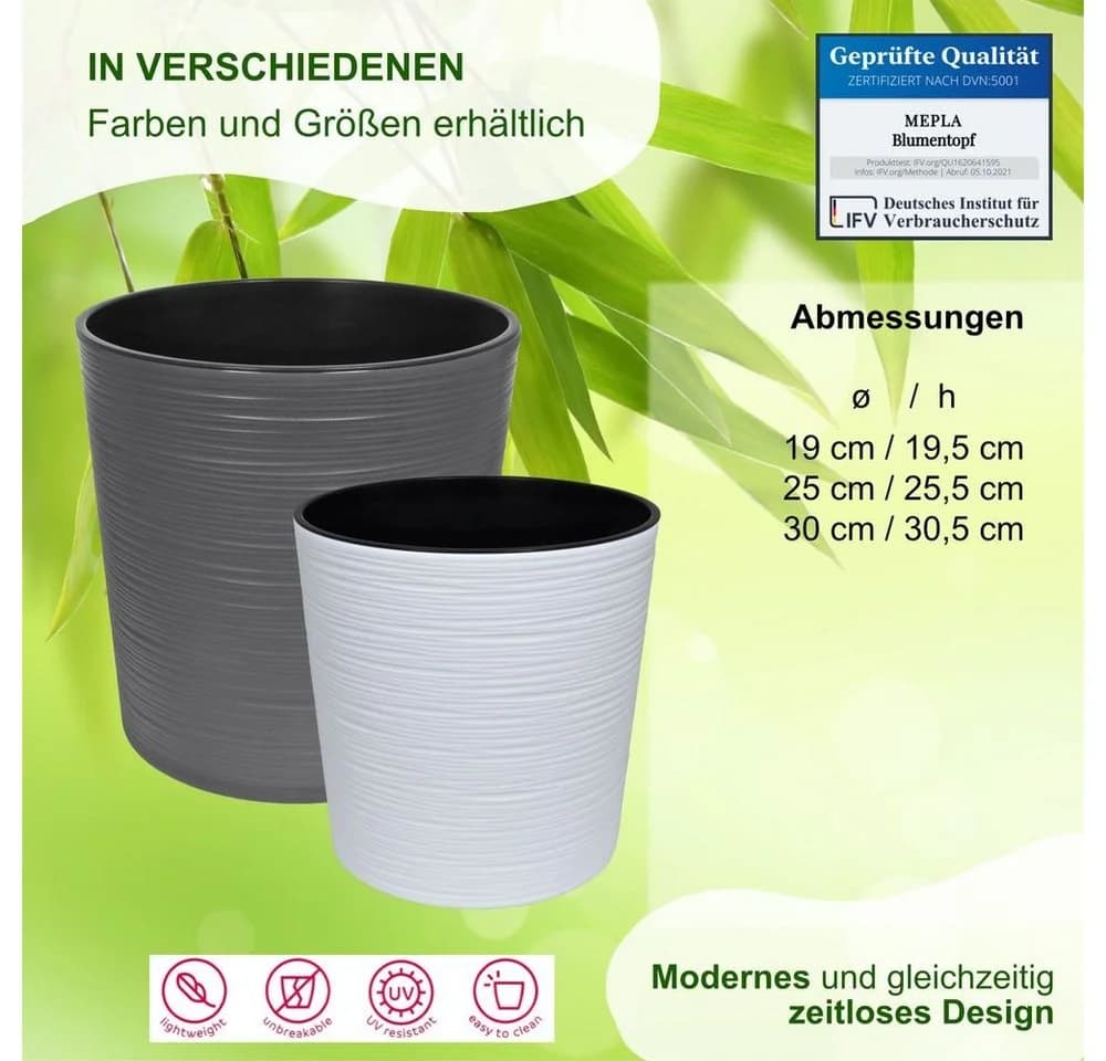Heimwerkercenter Übertopf MePla Malwa Strip 19cm Kunststoff Weiß - Bild 4