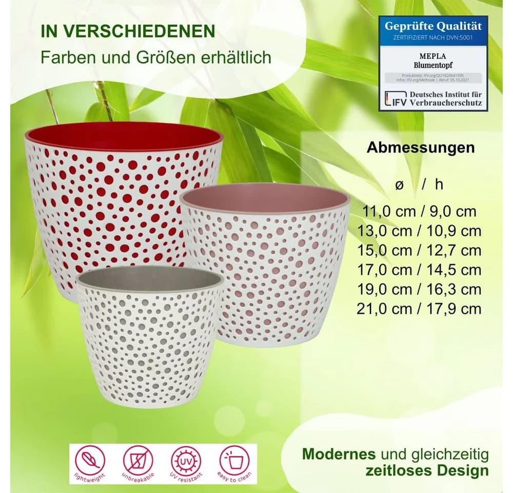 Heimwerkercenter Übertopf VERO 2 Stück Ø11 cm Weiß/Rot - Bild 3