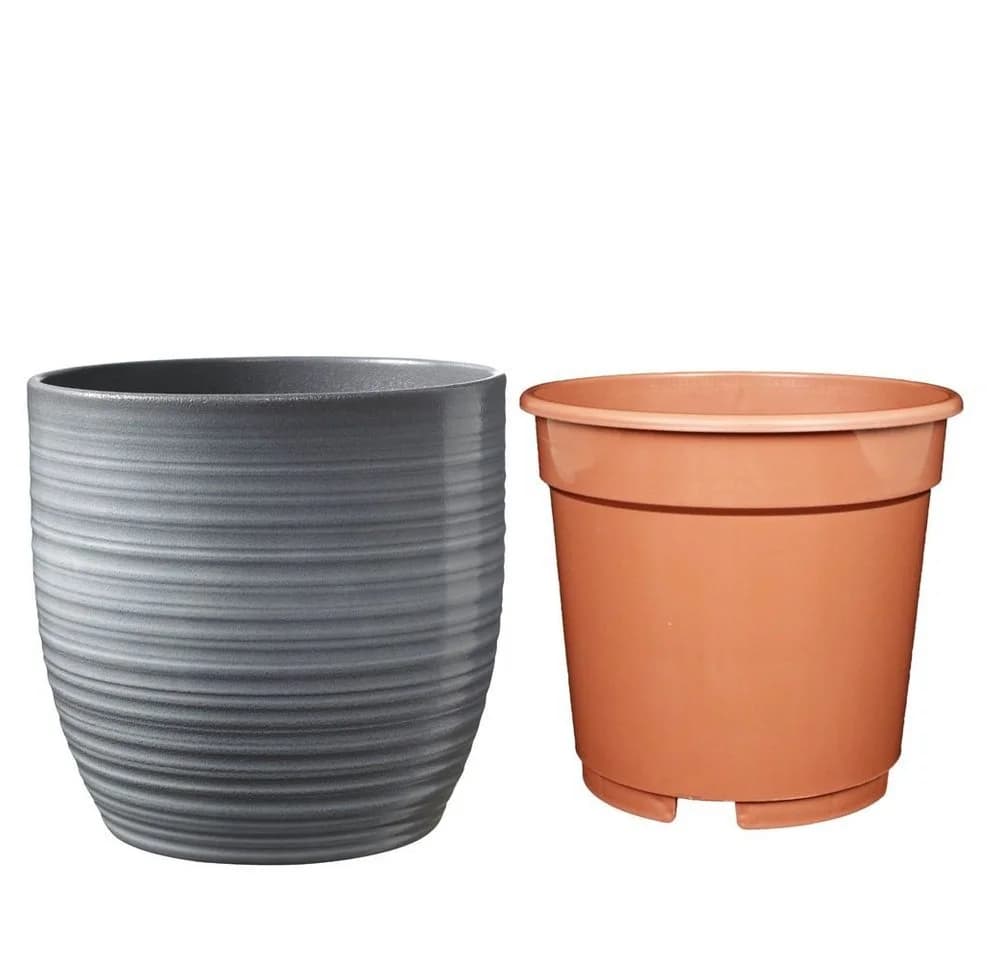 Heimwerkercenter Keramikübertopf Set Bergamo 14 cm Grau + Kulturtopf - Bild 2