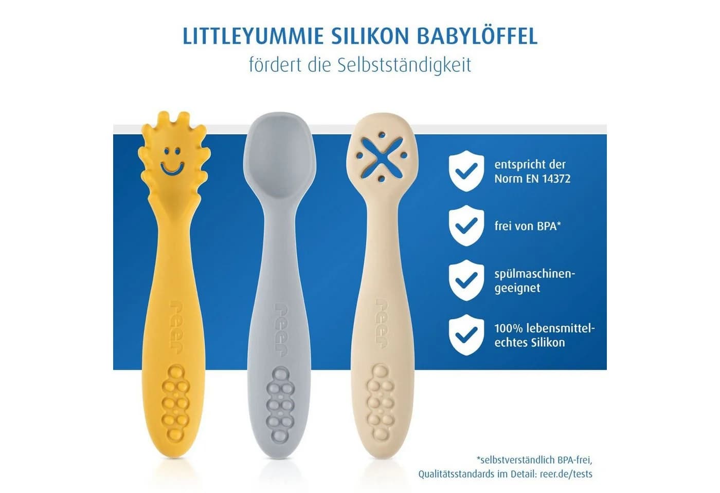 Reer Esslernlöffel LittleYummie Babylöffel 6m+ (3 Stück) Bunt Silikon