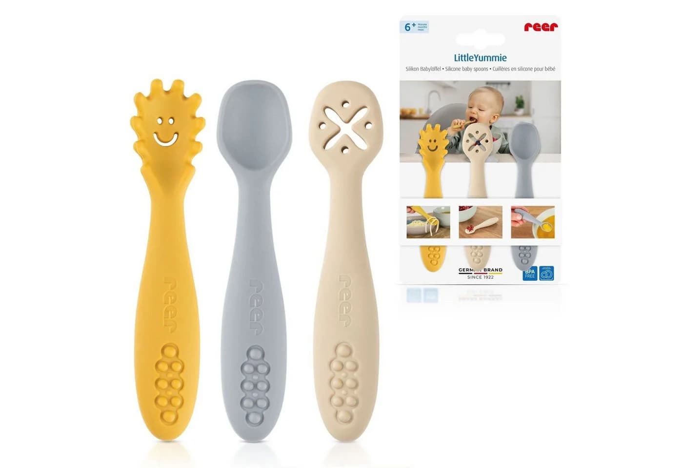 Reer Esslernlöffel LittleYummie Babylöffel 6m+ (3 Stück) Bunt Silikon - Bild 2