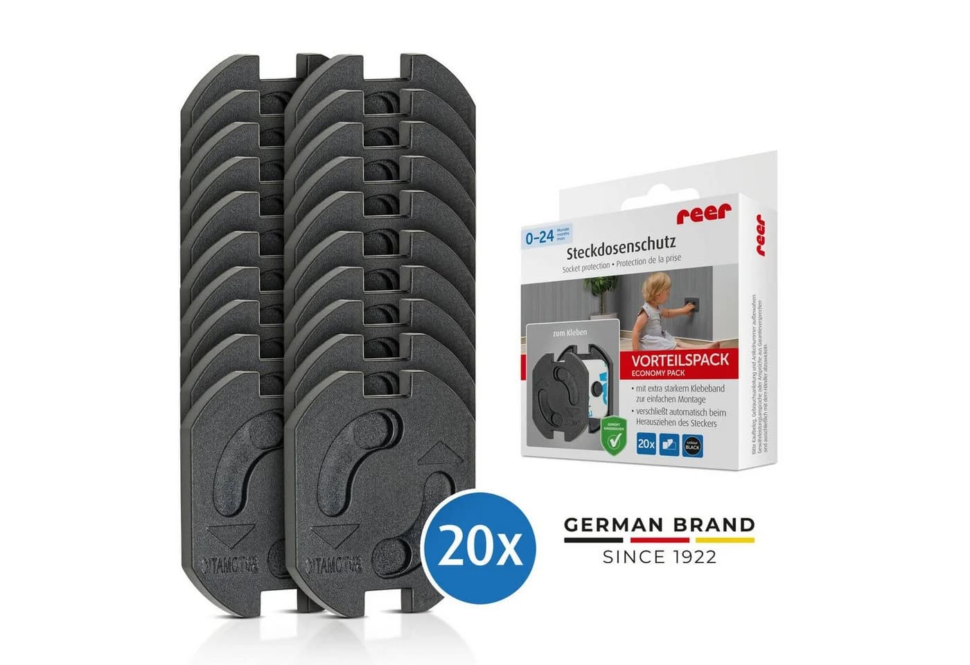 Reer Steckdosenschutz klebbar Schwarz 20er Set - Bild 2
