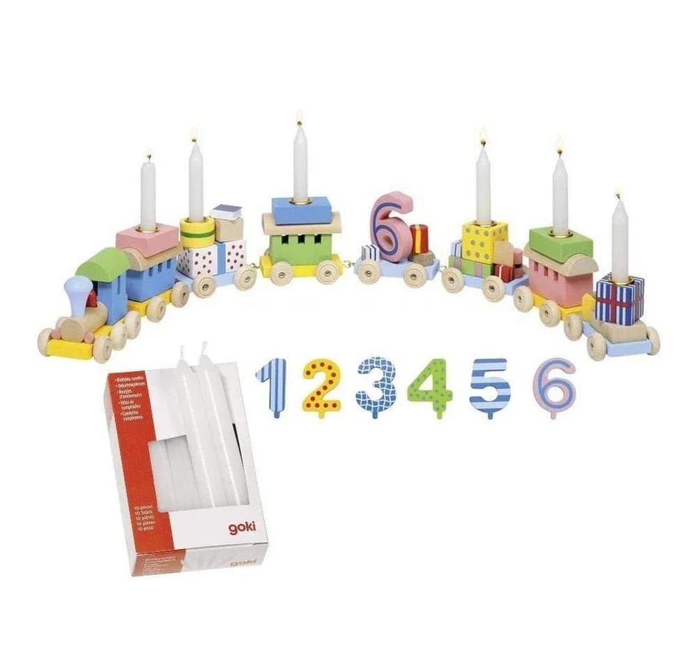 Goki Kerzenständer Geburtstagszug Weiß Holz Zahlen Lok Party