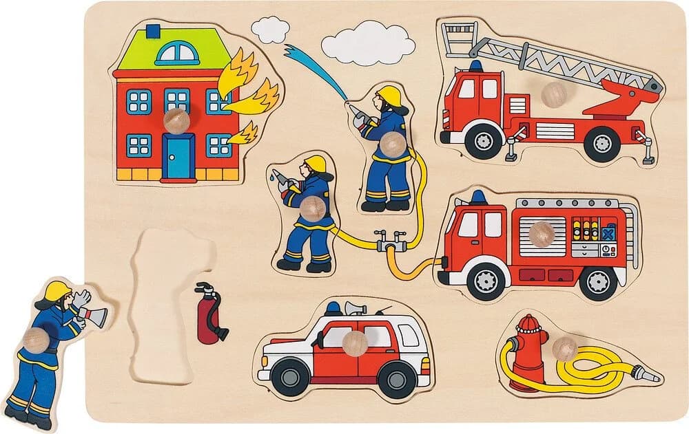 goki Steckpuzzle 2er Holzpuzzle-Set: Feuerwehr + Verkehrsmittel