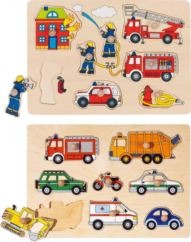 goki Steckpuzzle 2er Holzpuzzle-Set: Feuerwehr + Verkehrsmittel - Bild 2