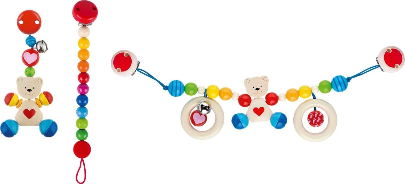goki Greifspielzeug Set Herzbär Kinderwagenkette Schnullerkette Greifling 3-tlg