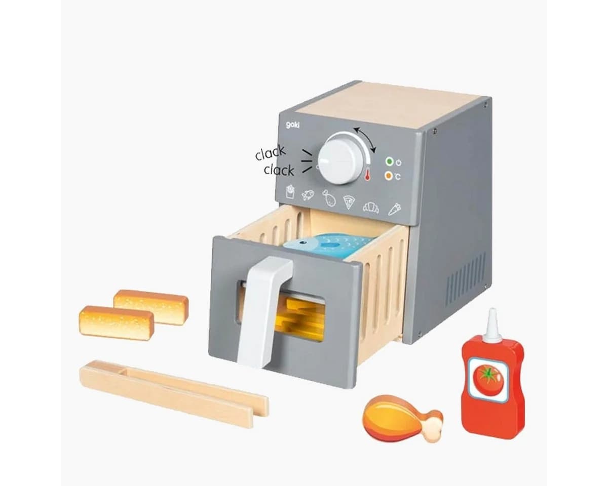 goki Kinder-Toaster Airfryer mit Zubehör 16-tlg. Holzspielzeug - Bild 2