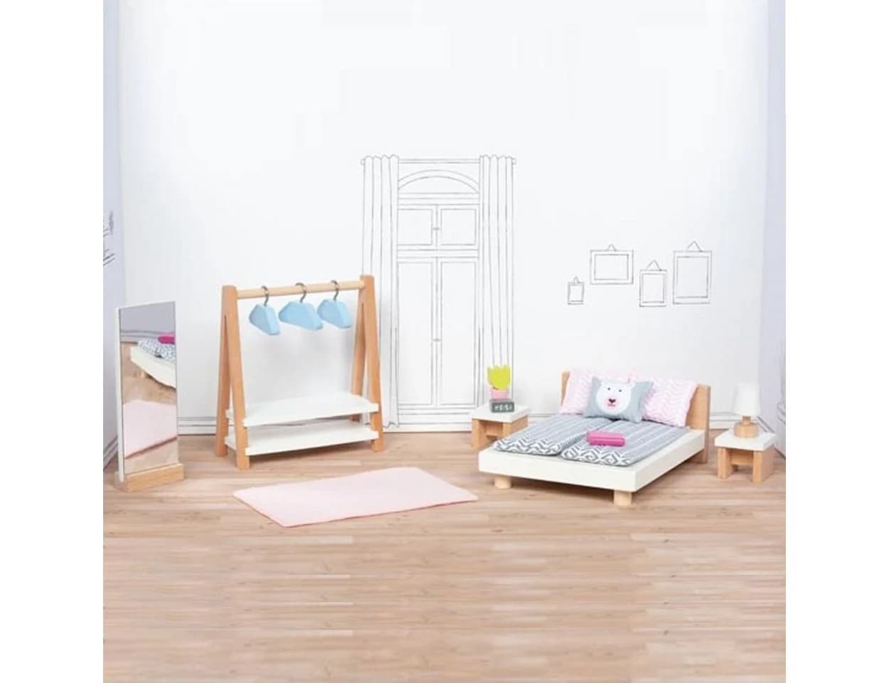 goki Puppenhausmöbel Style Schlafzimmer 18-tlg. Holz Set Beige - Bild 4