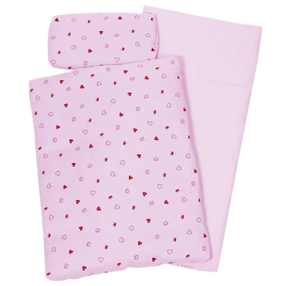 Goki Puppenbettzeug 3-teilig Rosa/Weiß Herz/Krone