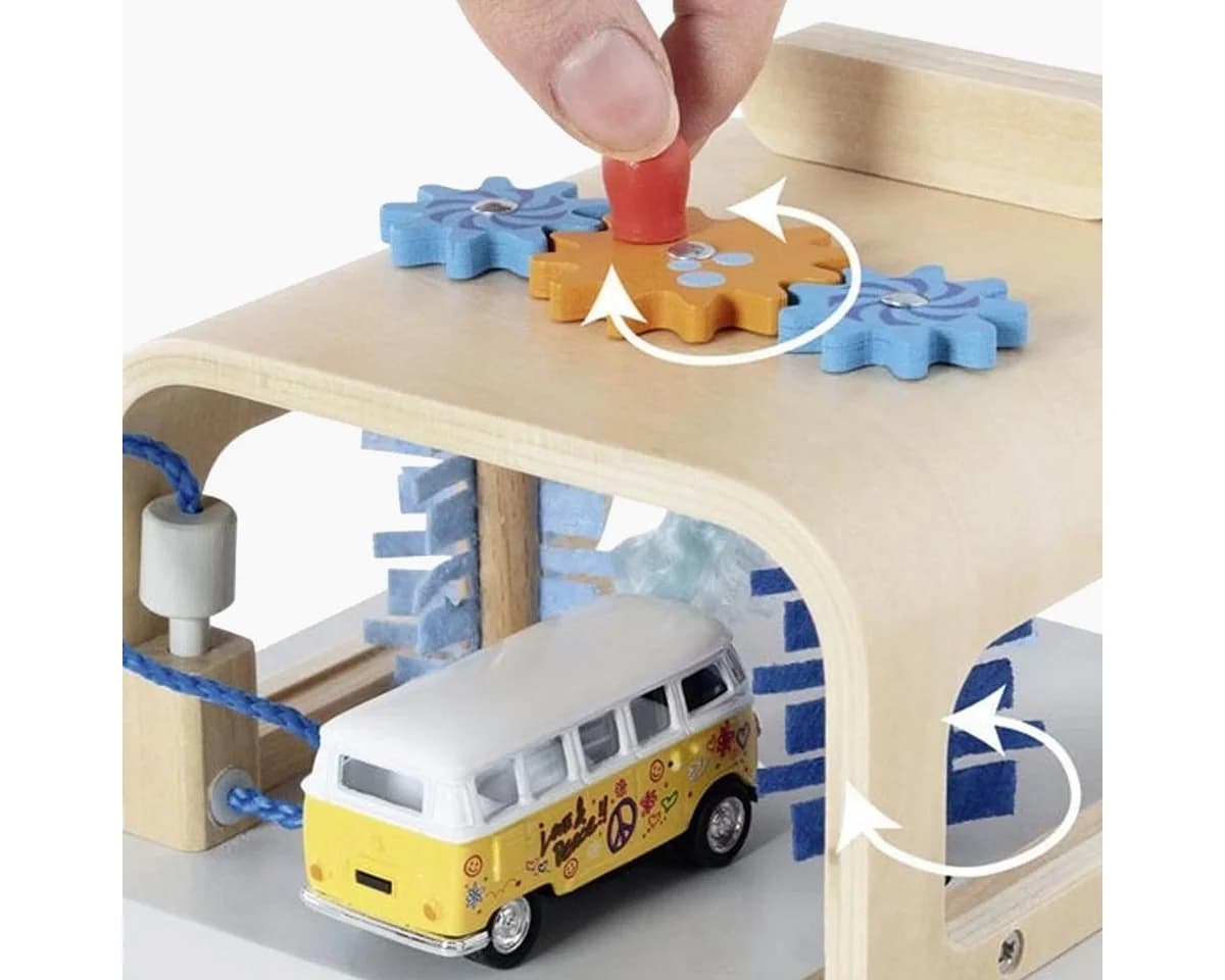 Goki Spiel-Gebäude Waschanlage PowerClean Blau Massivholz - Bild 3