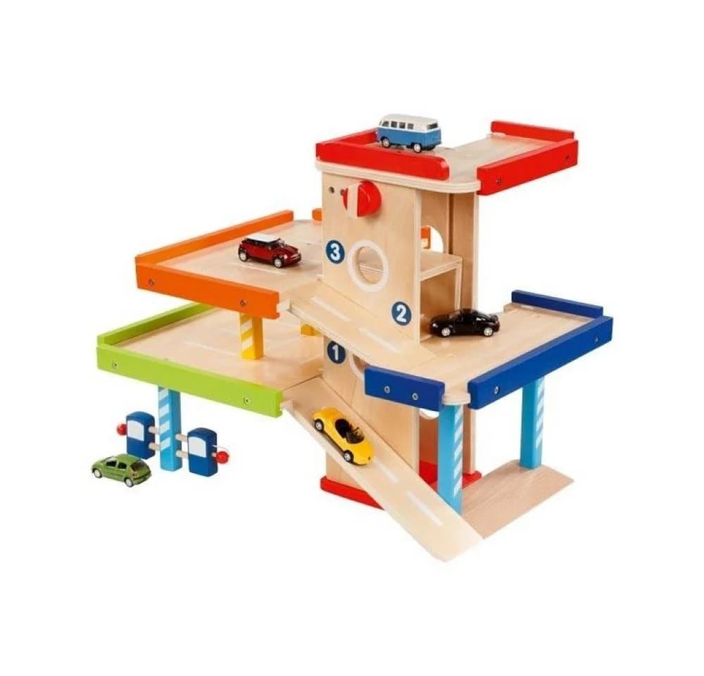 goki Spiel-Parkhaus aus Holz mit Zapfsäulen und Waschanlage - Bild 2