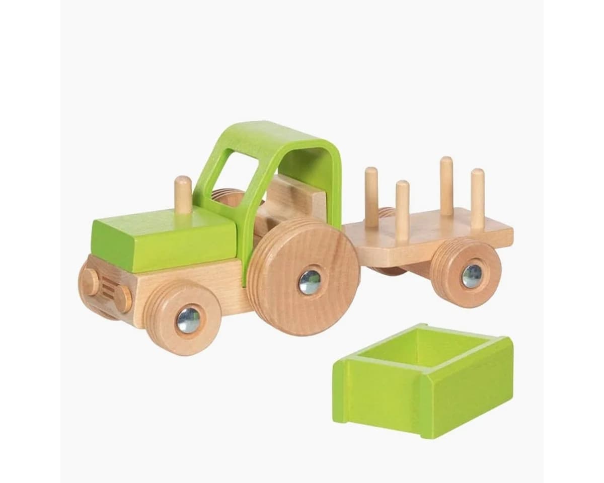 goki Traktor mit Anhänger aus massivem Holz