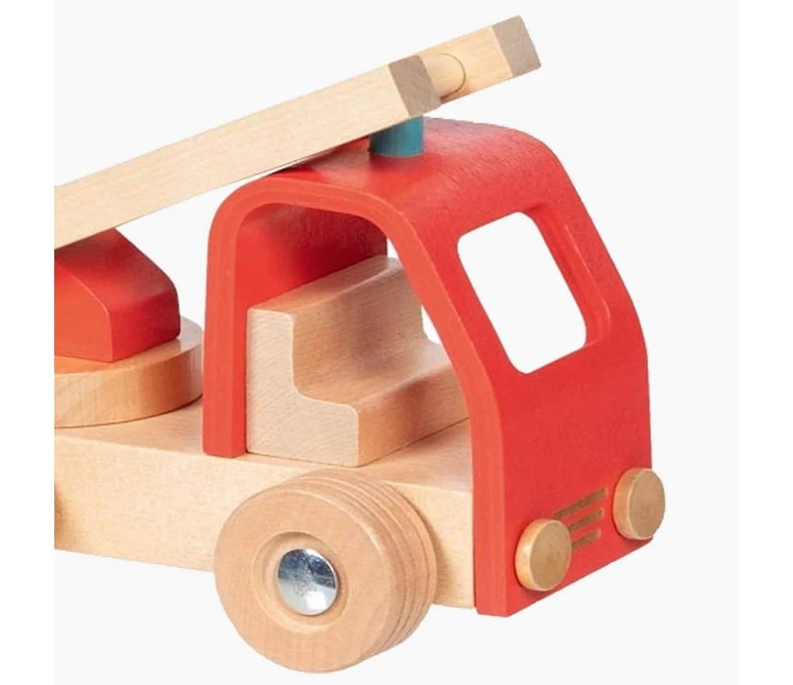 Goki Feuerwehrfahrzeug Leiterwagen Holz Spielzeug ab 2 Jahren - Bild 4