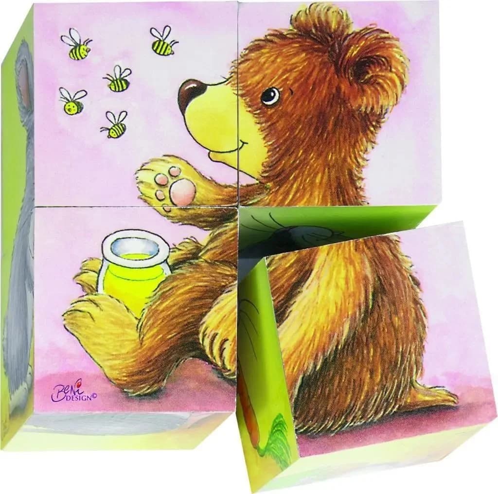 Gollnest & Kiesel Würfelpuzzle Tierkinder 4 Teile Bunt Holz