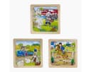 goki Konturenpuzzle 3er Set Bauernhof Feuerwehr Baustelle Holz Bild 2