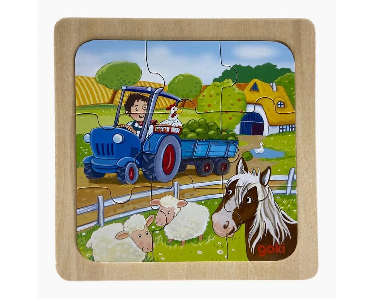 goki Konturenpuzzle 3er Set Bauernhof Feuerwehr Baustelle Holz - Bild 3