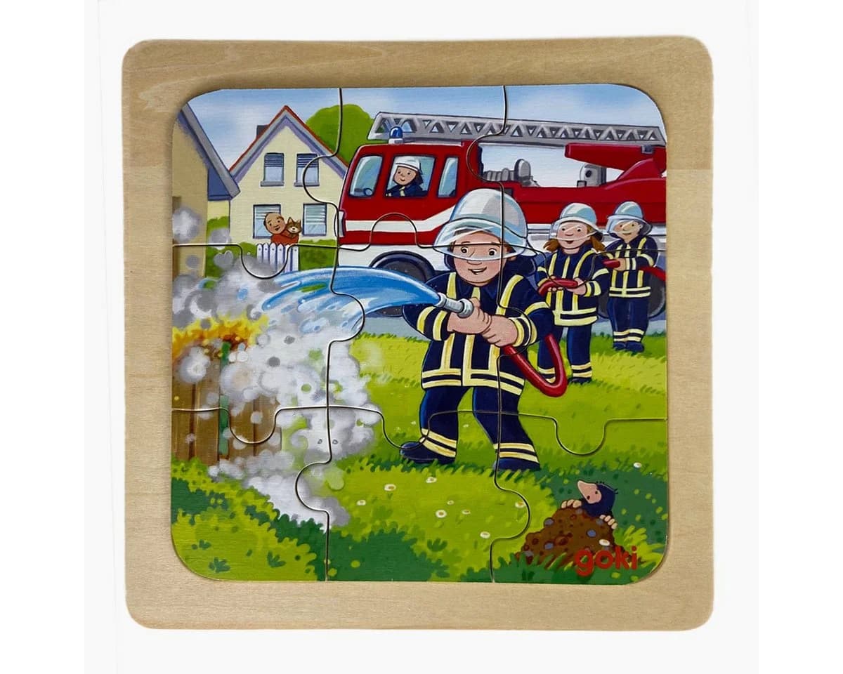goki Konturenpuzzle 3er Set Bauernhof Feuerwehr Baustelle Holz - Bild 5